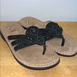 Earth Spirit Hickory Black and Tan Women's Leather Sandals Flip Flops Boho